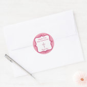 Roze Kruis Communie Ronde Sticker (Envelop)