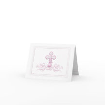 Roze Kruis Doop Eerste Communie Dankkaartjes