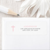 Roze kruis doop retouradres etiket (Insitu)