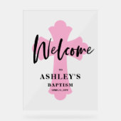 Roze Kruis Doop Welkom Acryl Bord (Voorkant)