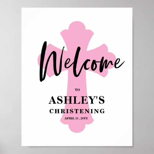 Roze Kruis Doop Welkomstbord Poster (Voorkant)