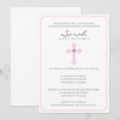 Roze Kruis Doopsel Ceremonie Meisje Kaart (Voorkant / Achterkant)