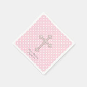 Roze kruis doopsel servet (Hoek)