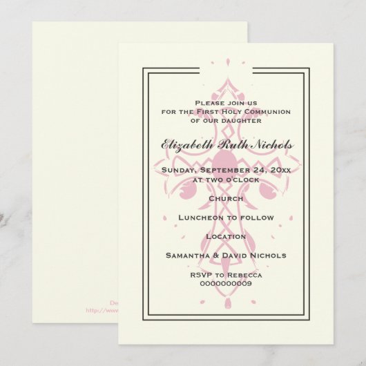 Roze Kruis Eerste Communie Doop Bevestiging Kaart (Voorkant / Achterkant)