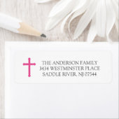 Roze Kruis Eerste Heilige Communie retouradres Etiket (Insitu)