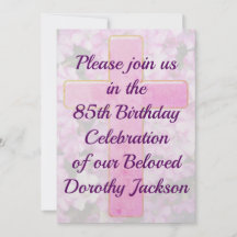 ROZE KRUIS EN BLOEMEN 85E VERJAARDAG UITNODIGING