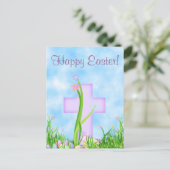 Roze Kruis en Bloemen Happy Easter Briefkaart (Staand voorkant)