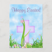 Roze Kruis en Bloemen Happy Easter Briefkaart (Voorkant)