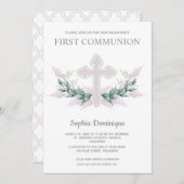 Roze kruis en grote Eerste Communicatie Uitnodigin (Voorkant / Achterkant)