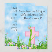 Roze Kruis en Paaseieren 1e Verjaardag Uitnodiging (Voorkant / Achterkant)