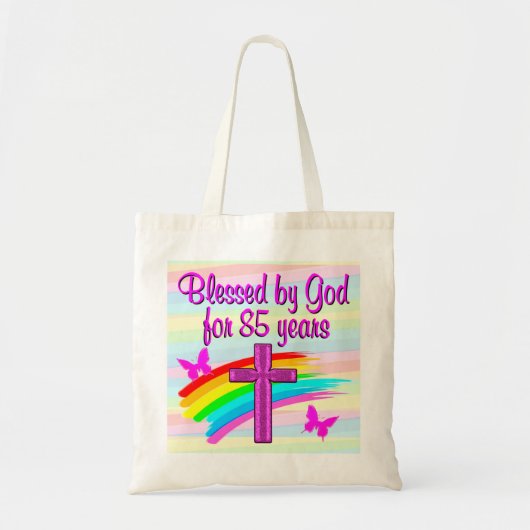 ROZE KRUIS EN REGENBOOG 85STE VERJAARDAG CANVAS TA TOTE BAG (Voorkant)