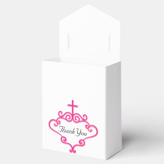 Roze Kruis en Scroll Baptisme Bedankdoosjes (Geopend)