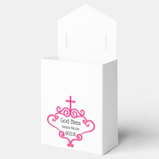  Roze Kruis en Scroll  Baptisme Bedankdoosjes (Geopend)