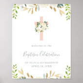 Roze Kruis en Witte Bloemen | Welkom Baptism Poster (Voorkant)