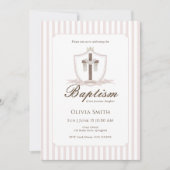 Roze Kruis Kreeft Doop Uitnodiging (Voorkant)