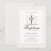 Roze Kruis Kreeft Doop Uitnodiging (Voorkant / Achterkant)