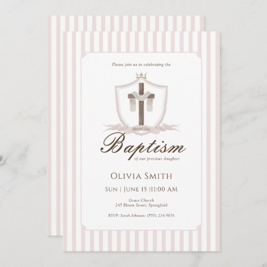 Roze Kruis Kreeft Doop Uitnodiging (Voorkant / Achterkant)