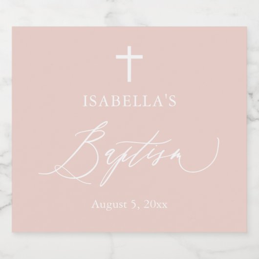 Roze Kruis Meisje Doop Mousserende Wijn Fles Labe Sparkling Wijnetiket (Enkel label)