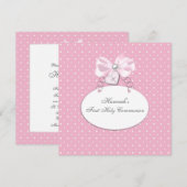 Roze Kruis Meisjes Eerste Communie Kaart (Voorkant / Achterkant)