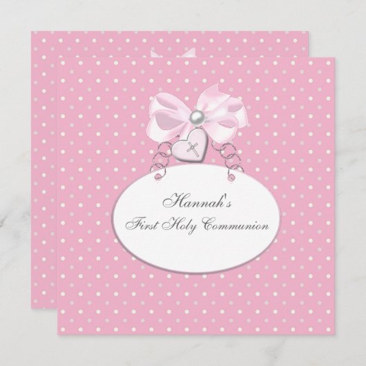 Roze Kruis Meisjes Eerste Communie Kaart (Voorkant / Achterkant)