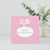 Roze Kruis Meisjes Eerste Communie Kaart (Staand voorkant)