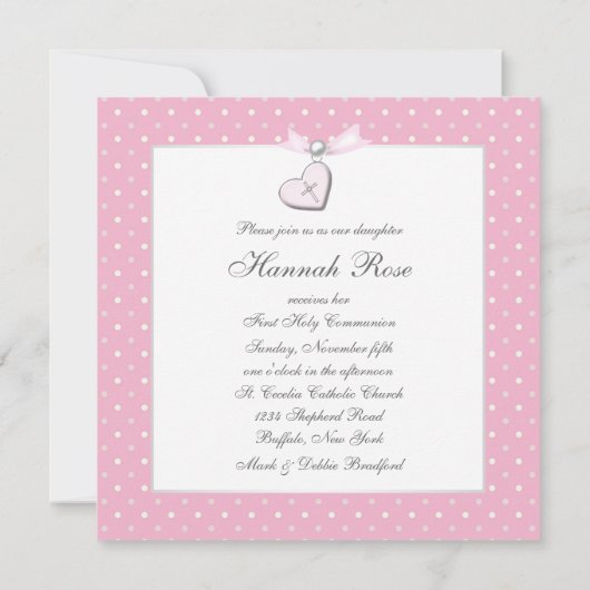 Roze Kruis Meisjes Eerste Communie Kaart (Achterkant)