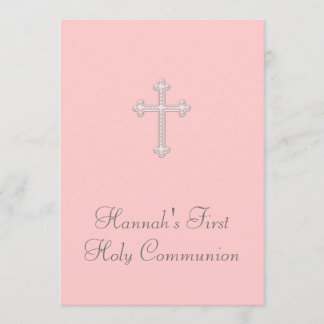 Roze Kruis Meisjes Eerste Heilige Communie Kaart