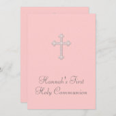 Roze Kruis Meisjes Roze Eerste Communie Kaart (Voorkant / Achterkant)