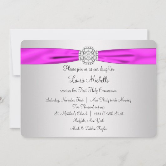 Roze Kruis Meisjes Roze Eerste Communie Kaart (Achterkant)