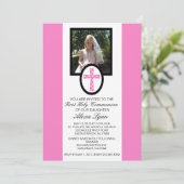 Roze kruis met uitnodiging tot fotocommunicatie (Staand voorkant)