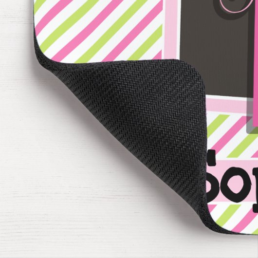 Roze Kruis op Roze & Lime Groene Strepen Muismat (Hoek)