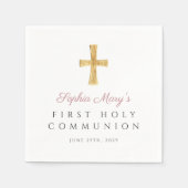 Roze Kruis Religieus Meisje Eerste Heilige Communi Servet (Voorkant)