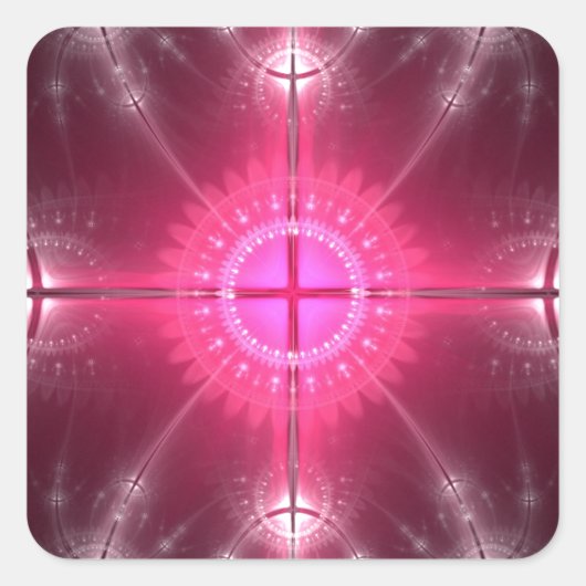 Roze kruis vierkante sticker (Voorkant)