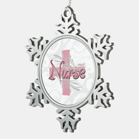 Roze kruis/wervelkolom tin sneeuwvlok ornament (Rechts)