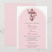 Roze kruisbeeld Doop Spaans Kaart (Voorkant / Achterkant)