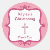 Roze Kruisdoop Ronde Sticker (Voorkant)