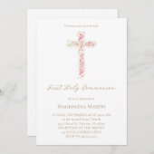 roze kruising van wilde bloemen | Eerste Heilige C Kaart (Voorkant / Achterkant)