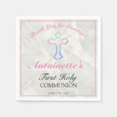  roze kruismeisjes Eerste Communie Dank je Servet (Voorkant)