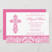 Roze  kruisramp meisje Eerste Heilige Communie Kaart (Voorkant / Achterkant)