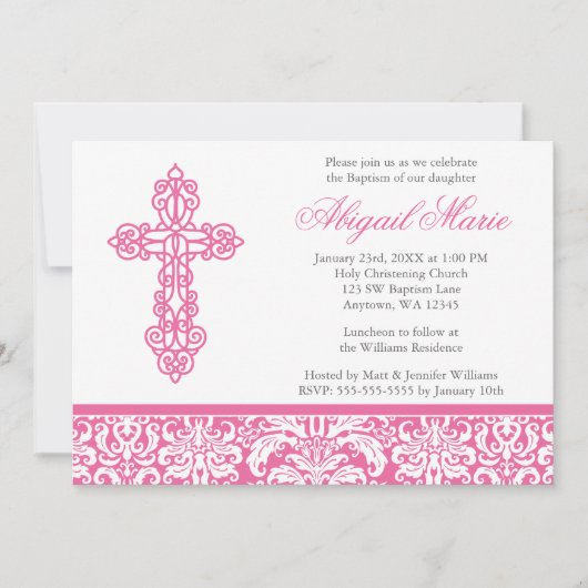 Roze kruisriddermeisje Baptisme Christening Kaart (Voorkant)