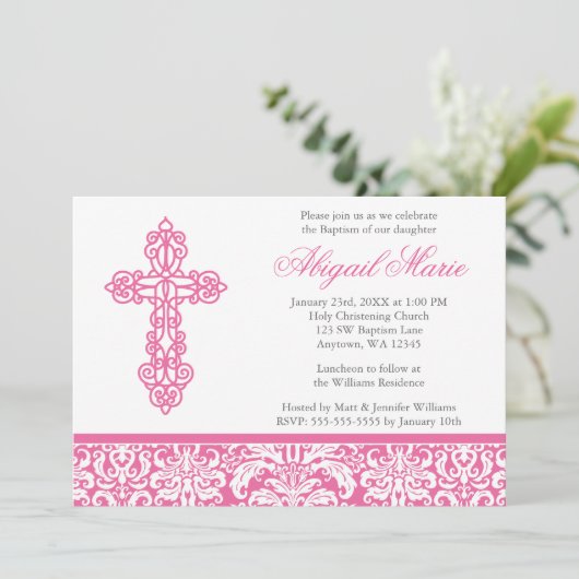 Roze kruisriddermeisje Baptisme Christening Kaart (Staand voorkant)