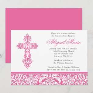 Roze kruisriddermeisje Baptisme Christening Kaart