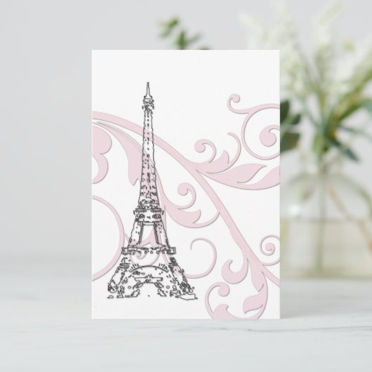 Roze krullen en Eiffeltoren Kaart (Staand voorkant)