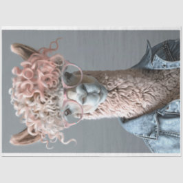 Roze krullend hoofd lama decoupage tissuepapier