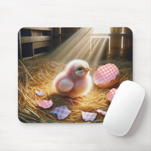 Roze kuiken met gingham eierschaal muismat (Met muis)