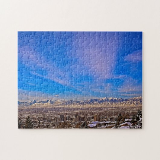 Roze kuisde hemel boven Salt Lake City, Utah Puzzl Legpuzzel (Horizontaal)