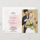 Roze Kunst Bruiloft Uitnodigingen met foto (Voorkant / Achterkant)