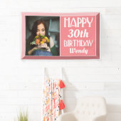 Roze kunst Deco Beveled Foto Birthday Spandoek (Insitu)