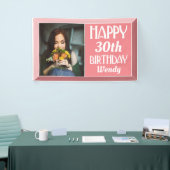 Roze kunst Deco Beveled Foto Birthday Spandoek (Beurs)