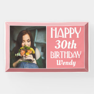 Roze kunst Deco Beveled Foto Birthday Spandoek